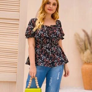 SHEIN Women’s Plus Size Floral Peplum Blouse